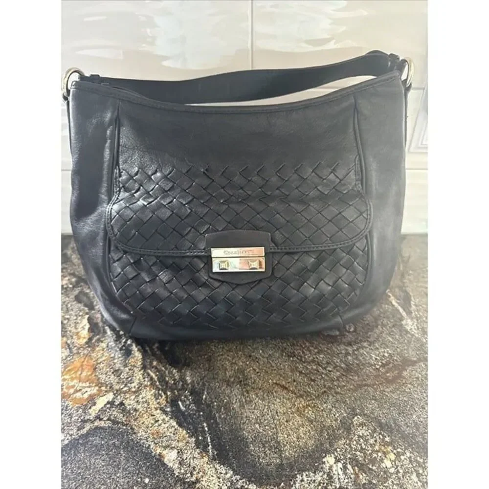 Cole Haan Grammercy Woodbury,‎ leather hobo purse, black gold hardware